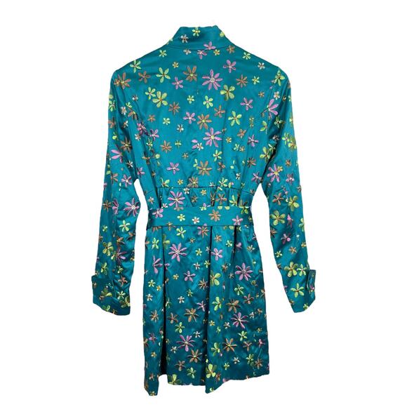 Vintage Y2K Rampage Embroidered Satin Belted Jacket Medium Blue Floral Hippie - Picture 2 of 8